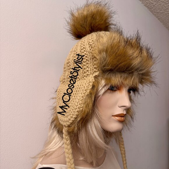 Anthropologie Fur Aviator Trapper Hat Long Braided Ties NWT! os RARE unique - Picture 4 of 6